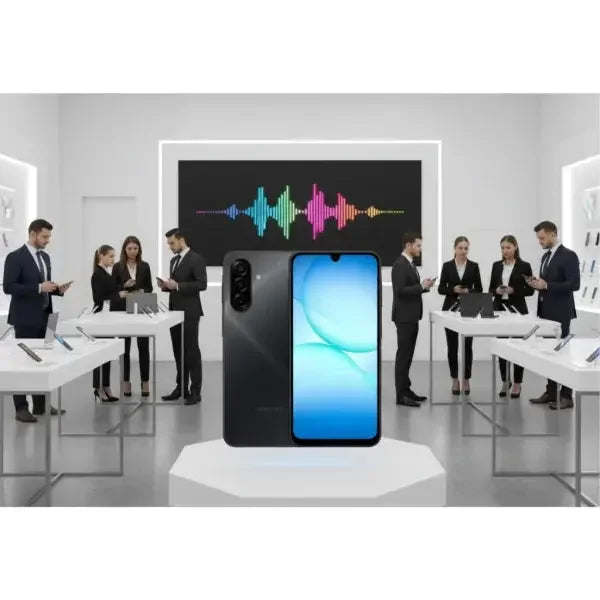 Smartphone Samsung con schermo luminoso e design elegante in un negozio di elettronica moderno