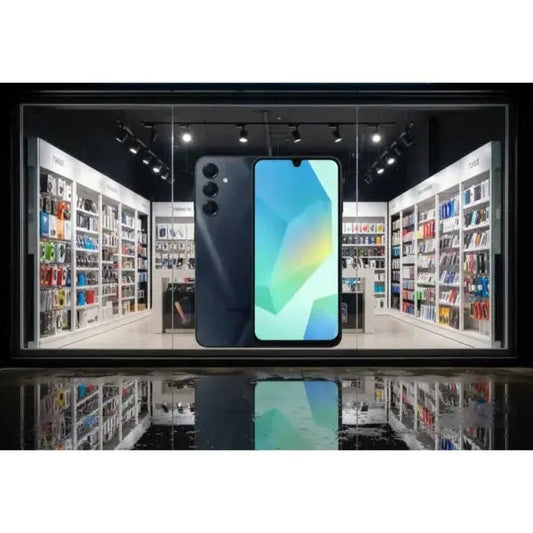 Smartphone Samsung con schermo grande in un negozio di elettronica elegante