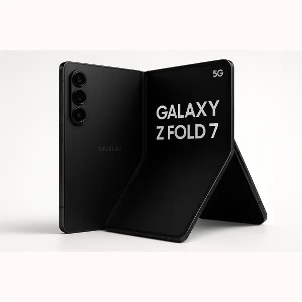 Smartphone Samsung Z Fold 7 nero pieghevole aperto a libro con tripla fotocamera e display interno 5G