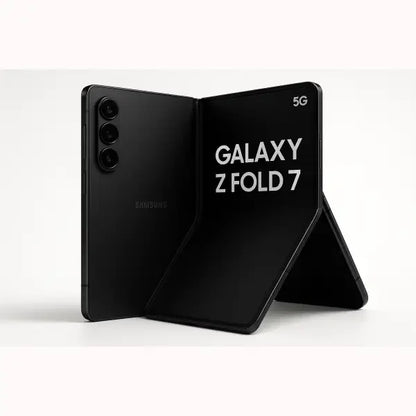 Smartphone Samsung Z Fold 7 nero pieghevole aperto a libro con tripla fotocamera e display interno 5G