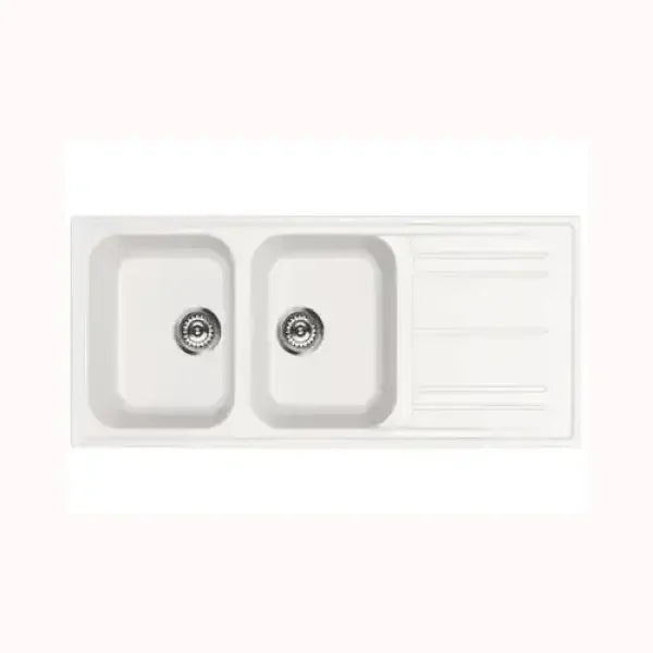 Lavello da cucina SMEG bianco doppia vasca con scolapiatti integrato in materiale resistente