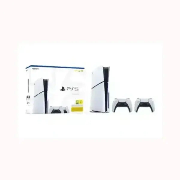 Console SONY PS5 con due controller wireless e confezione originale bianca e nera