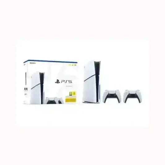 Console SONY PS5 con due controller wireless e confezione originale bianca e nera
