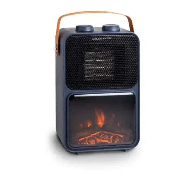 Termoventilatore Innoliving in stile vintage con effetto fiamma e manico in pelle