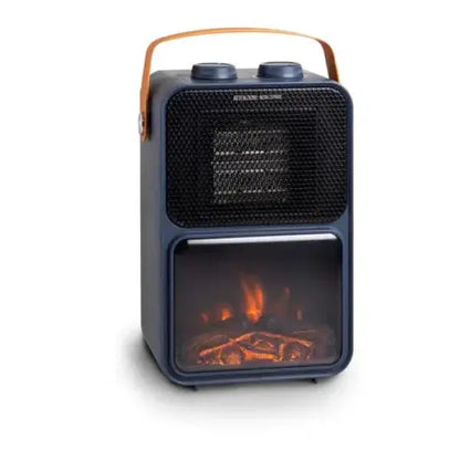 Termoventilatore Innoliving in stile vintage con effetto fiamma e manico in pelle
