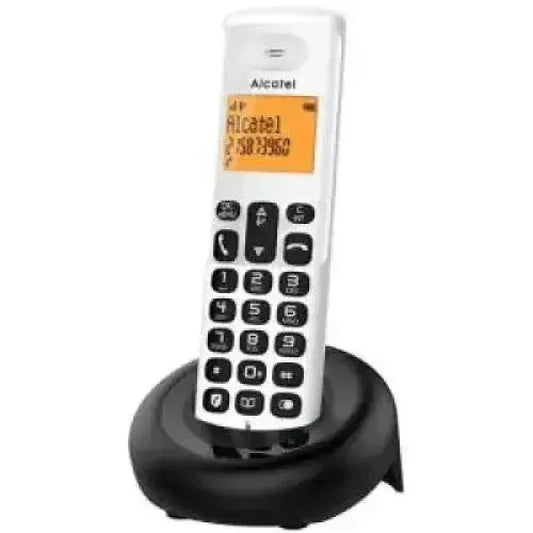 Alcatel Telefono Cordless bianco con base di ricarica nera display arancione tasti grandi design compatto