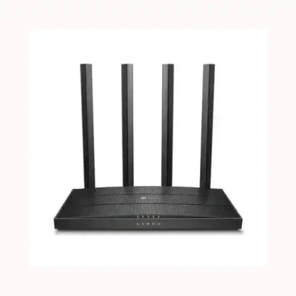 Router TPLINK nero con quattro antenne verticali per connettività wireless stabile e veloce