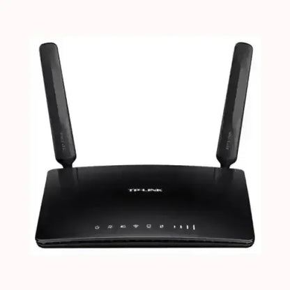 Router wireless nero con due antenne esterne e indicatori LED tecnologia TPLINK