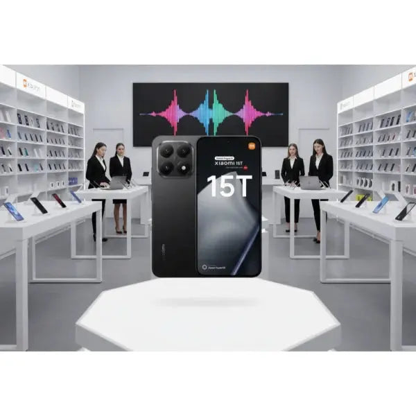 Smartphone Xiaomi 15T in esposizione in un negozio tecnologico moderno