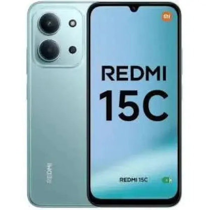 Smartphone Xiaomi Redmi 15C in verde con display ampio e doppia fotocamera posteriore
