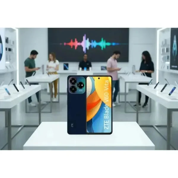 Smartphone ZTE Blade V60 Vita con schermo ampio e design elegante in un negozio di elettronica