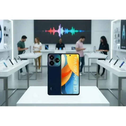 Smartphone ZTE Blade V60 Vita con schermo ampio e design elegante in un negozio di elettronica